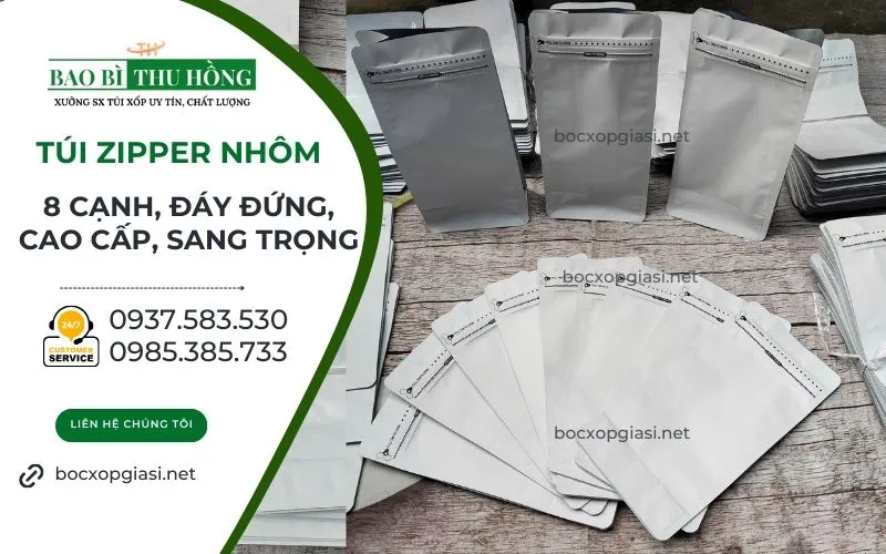 Túi zip nhôm trắng sữa 8 cạnh sang trọng giá sỉ