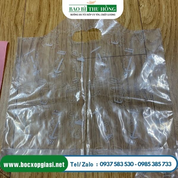 Túi đựng trà sữa 2 ngăn trong in sẵn Túi đựng trà sữa 2 ngăn trong in sẵn