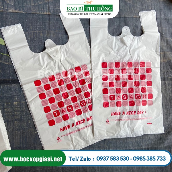 Túi xốp siêu thị trắng sữa in theo yêu cầu Túi xốp siêu thị trắng sữa in theo yêu cầu