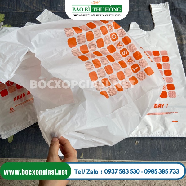 Túi xốp siêu thị 2 quai trắng sữa in theo yêu cầu Túi xốp siêu thị 2 quai trắng sữa in theo yêu cầu