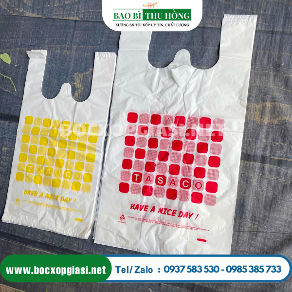 Túi xốp siêu thị in logo nhiều kích cỡ Túi xốp siêu thị in logo nhiều kích cỡ