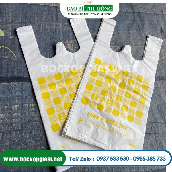 Túi xốp siêu thị 2 quai trắng sữa in Túi xốp siêu thị 2 quai trắng sữa in