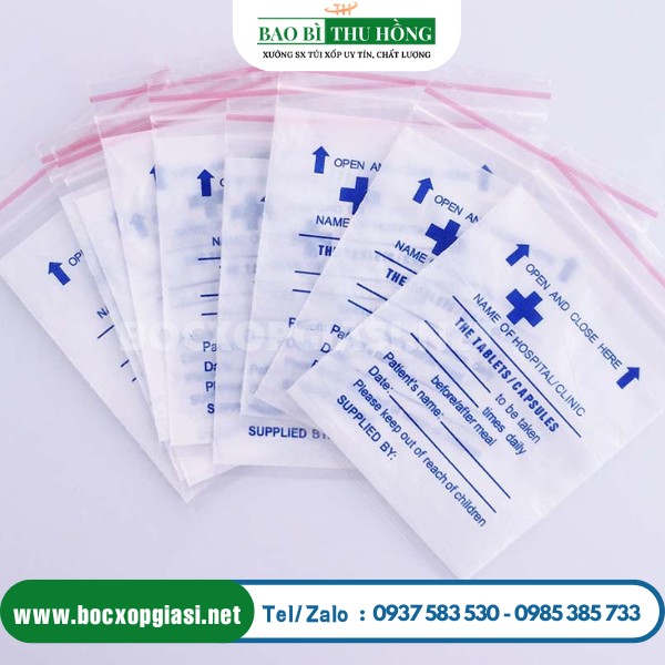 Túi zip chỉ đỏ đựng thuốc tây in logo Túi zip chỉ đỏ đựng thuốc tây in logo
