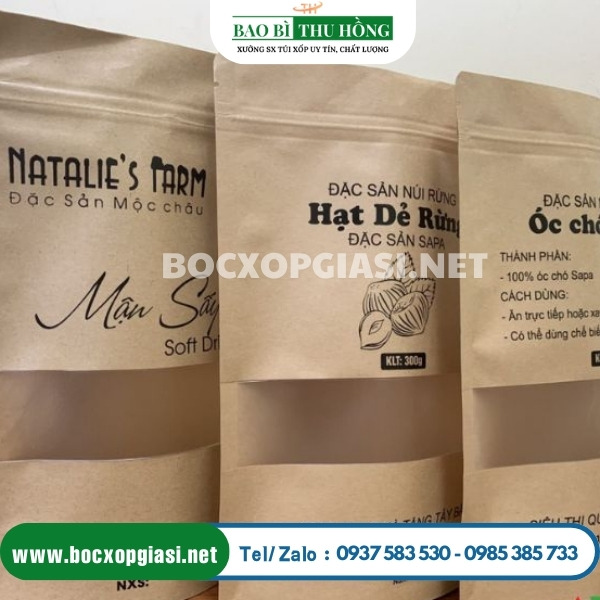 Túi zip giấy nâu có cửa sổ tràn viền Túi zip giấy nâu có cửa sổ tràn viền