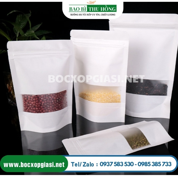 Túi zip giấy trắng có cửa sổ tràn viền Túi zip giấy trắng có cửa sổ tràn viền