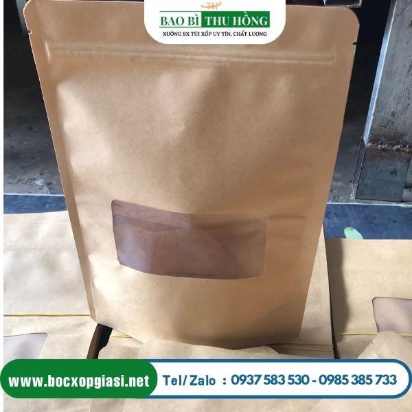 Túi zipper giấy có cửa sổ đáy đứng tiện lợi Túi zipper giấy có cửa sổ đáy đứng tiện lợi