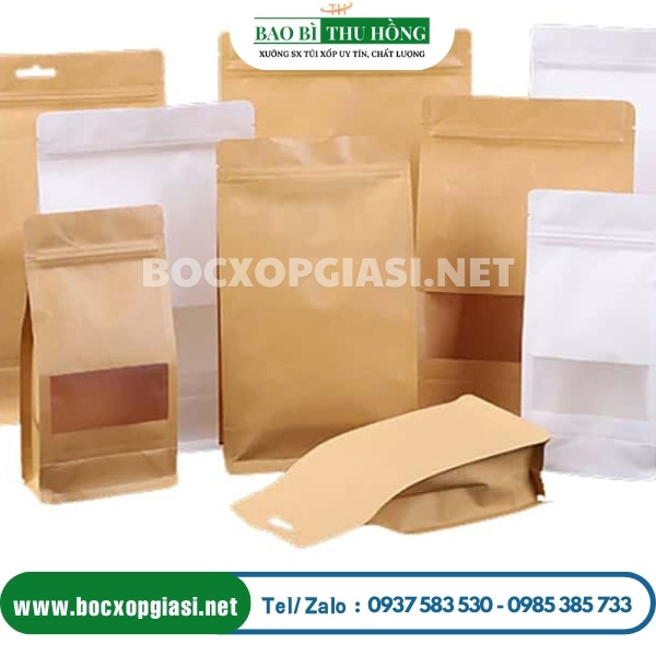 Túi zip giấy kraft 8 biên đáy đứng vuông Túi zip giấy kraft 8 biên đáy đứng vuông