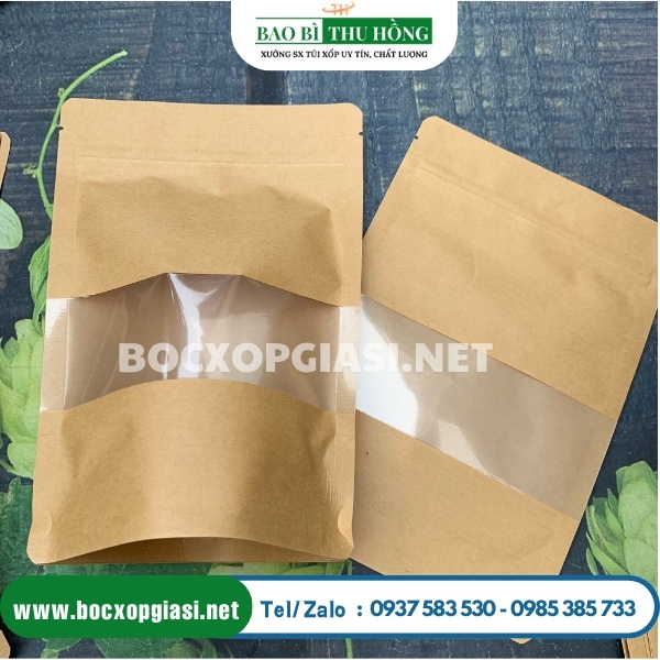 Túi zipper giấy kraft có cửa sổ tràn viền Túi zipper giấy kraft có cửa sổ tràn viền