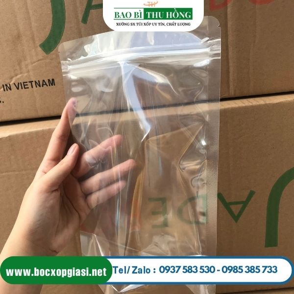 Túi zipper đáy đứng 2 mặt trong suốt Túi zipper đáy đứng 2 mặt trong suốt