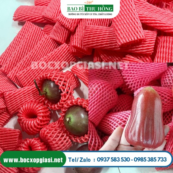 Xốp lưới màu đỏ bao mận, vú sữa, táo, trái cây các loại Xốp lưới màu đỏ bao mận, vú sữa, táo, trái cây các loại