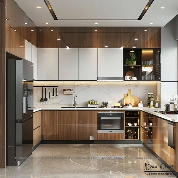 THI CÔNG TỦ BẾP ACRYLIC VÂN GỖ TC 06 