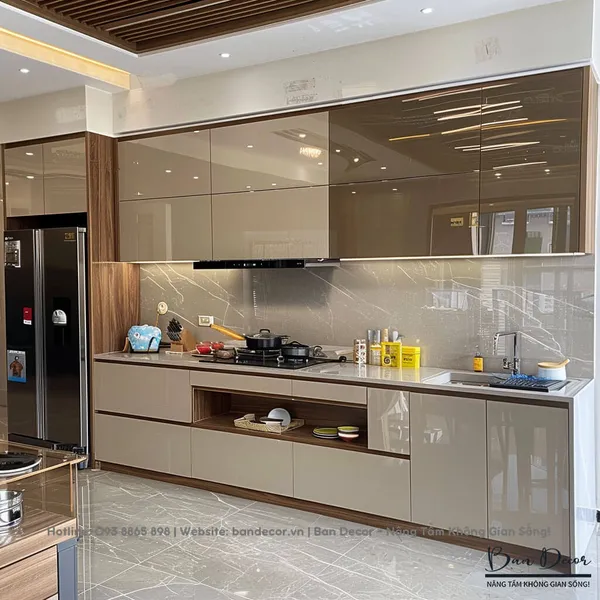 TỦ  BẾP ACRYLIC VÂN GỖ AC 48