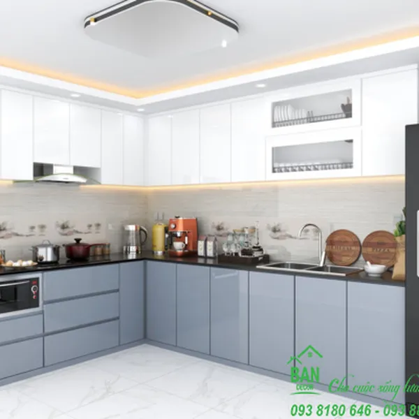 Tủ Bếp Chữ L MÀU XÁM TL 011