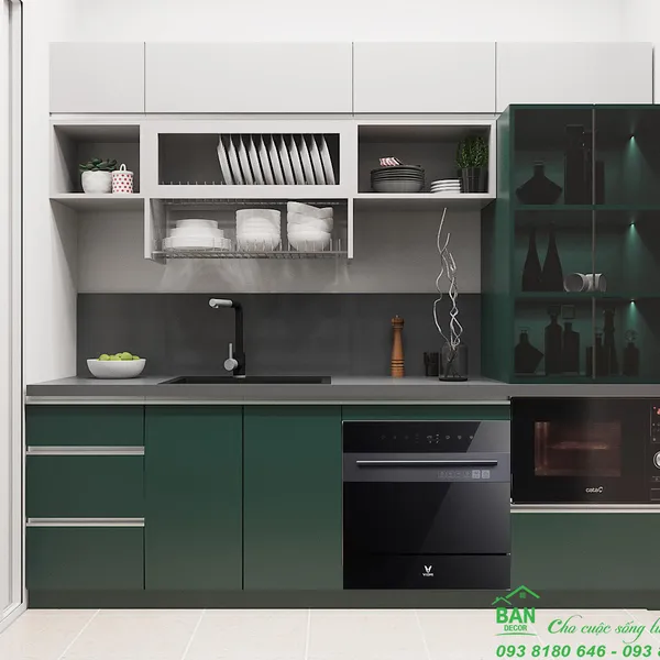 TỦ BẾP SƠN PU XANH TRẮNG TB125