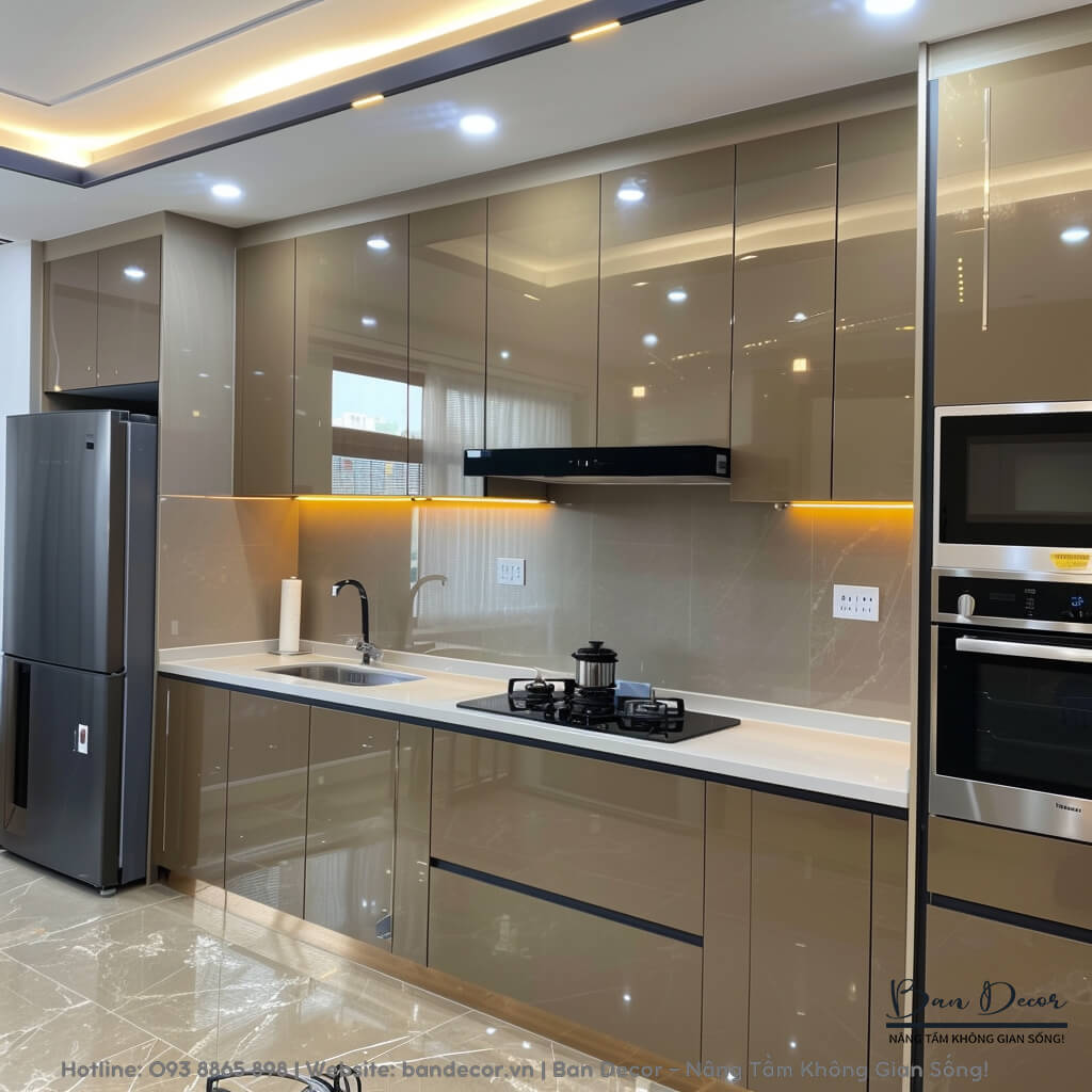 Tủ bếp acrylic bóng gương