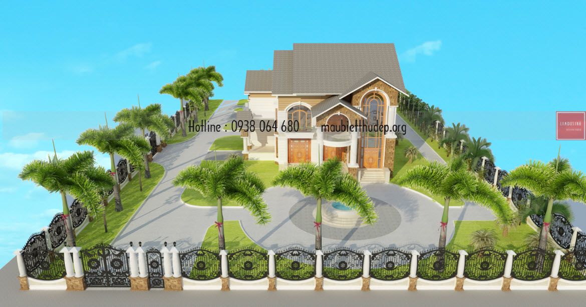 Phối cảnh nhìn từ trên cao của biệt thự đẹp - Bến Tre