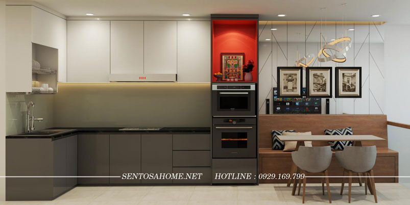 Phòng Khách  kết hợp với Bếp - Thiết kế thi công nội thất cải tạo nhà phố quận Tân Bình