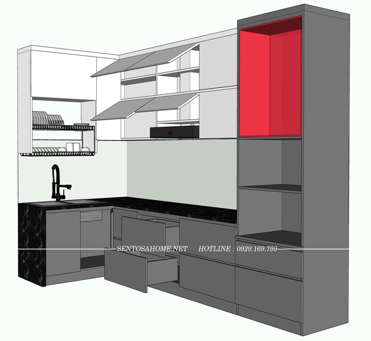 Tủ Bếp chữ L - Thiết kế thi công nội thất cải tạo nhà phố quận Tân Bình
