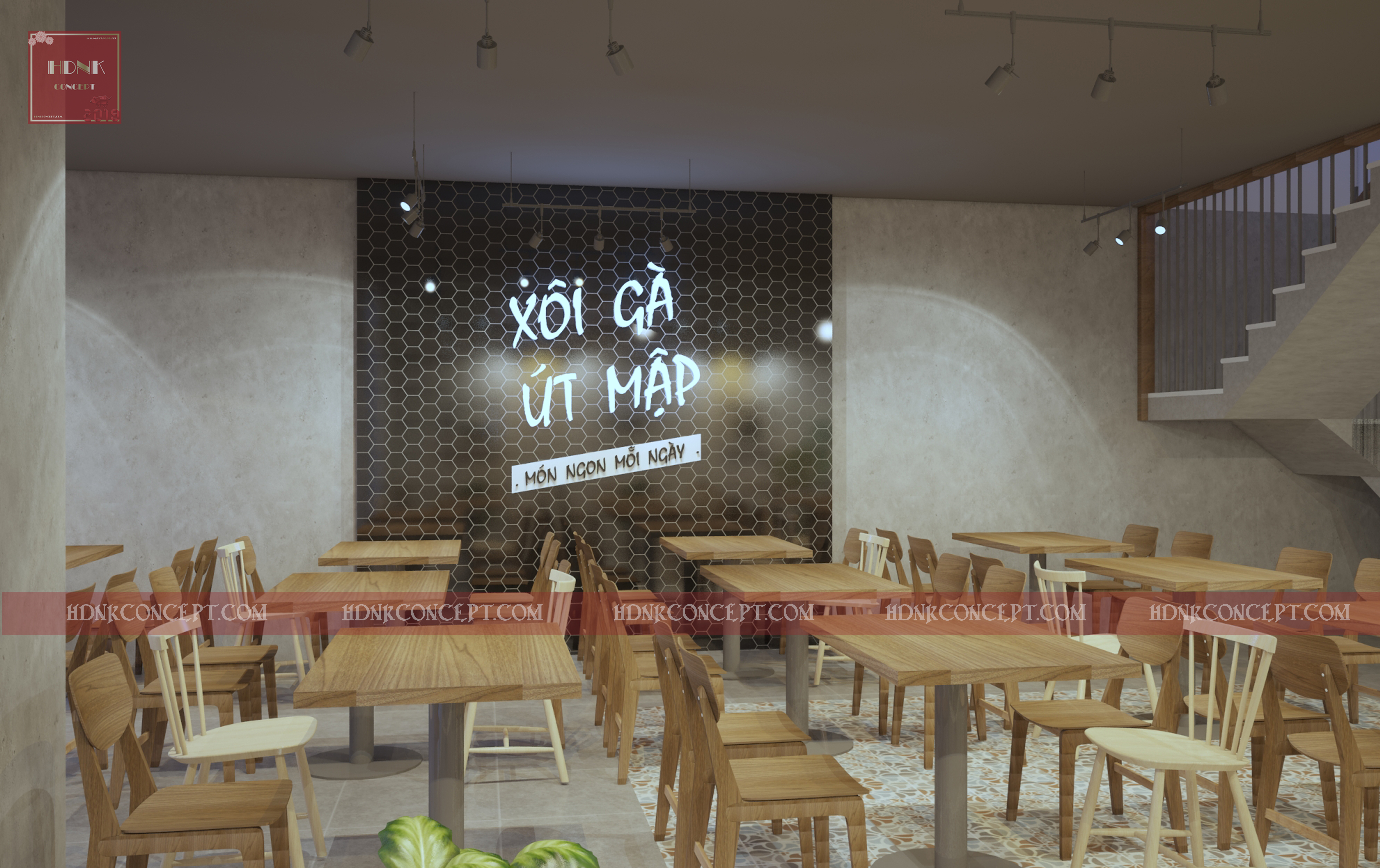 Thiết kế thi công nội thất quán xôi gà út mập - bản hiệu logo