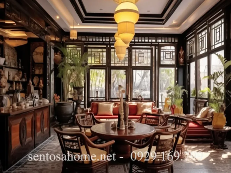 Mẫu thiết kế nội thất quán cafe Indochine tại Đà Lạt : Sự kết hợp hoàn hảo giữa Pháp và Á Đông. Sự lãng mạn và thu hút ấm cúng và thoải mái