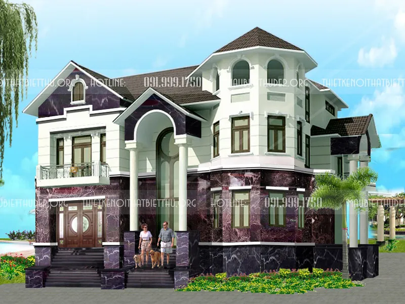 Mẫu thiết kế thi công biệt thự nhà vườn đẹp  sang trọng giá rẻ nhất 3 tầng 1 trệt 2 lầu có bể bơi  có tầng hầm kiến trúc cổ điển kiểu Pháp- Châu Âu 2 mặt tiền  ở Củ Chi. Tp.HCM