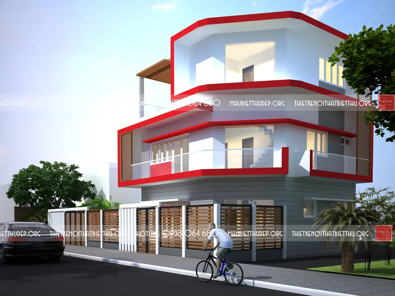 Thiết kế biệt thự phố đẹp 2 tầng- 3 mặt tiền - có gara, sân vườn, hiện đại diện tích khoảng 70 m2 đến 80 m2 mặt tiền 7 m ở quận 9.