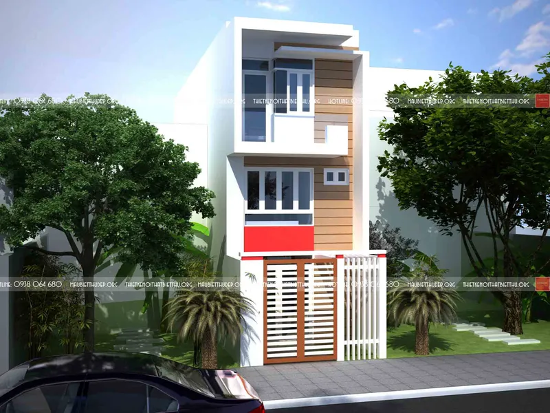 Thiết kế nhà phố đẹp- nhà ống - 1 trệt 1 lầu 1 gác lửng 1  lầu có sân vườn diện tích nhỏ diện tích 4x15 m  có 3 phòng ngủ- ở quê Củ Chi