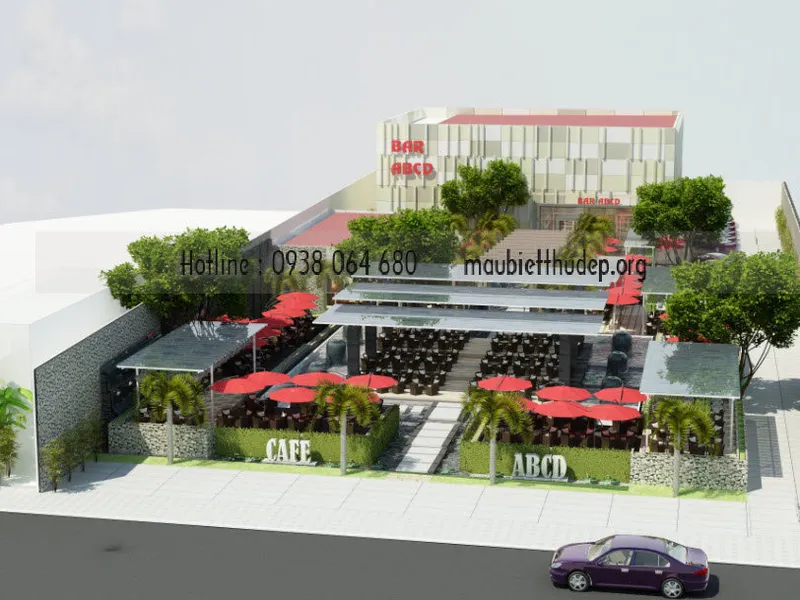 Thiết kế nội thất cho quán Cafe đẹp có sân vườn thác nước hiện đại tại An Giang
