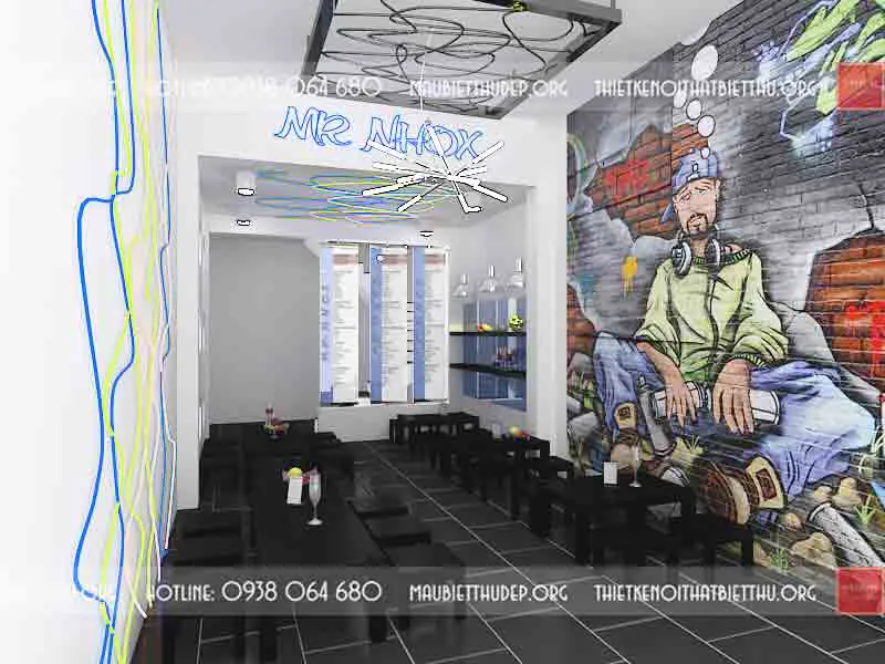 Thiết kế thi công-nội thất quán chè Mr Nhox với chi phí rẻ