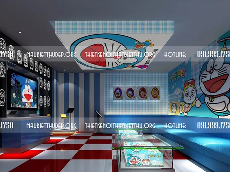 Thiết kế quán karaoke đẹp ý tưởng theo phong cách nhân vật hoạt hình Đôrêmon Nhật Bản