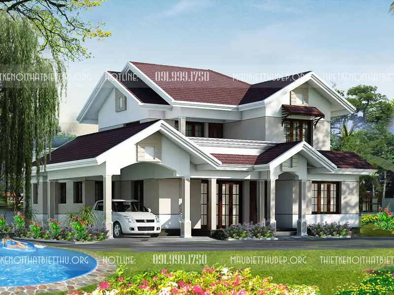 Thiết kế thi công biệt thự cao cấp nhà vườn đẹp hiện đại ở nông thôn 2 tầng 1 trệt 1 lầu  có sân vườn có gara hồ bơi phòng sauna diện tích 500m2 tại Quảng Nam.