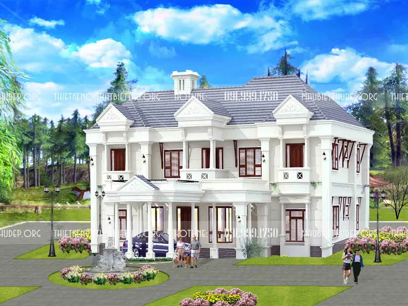 Thiết kế thi công biệt thự đẹp sang trọng 2 tầng 2 mặt tiền có sân vườn kiến trúc cổ điển Châu Âu ở Nha Trang - Đà Lạt