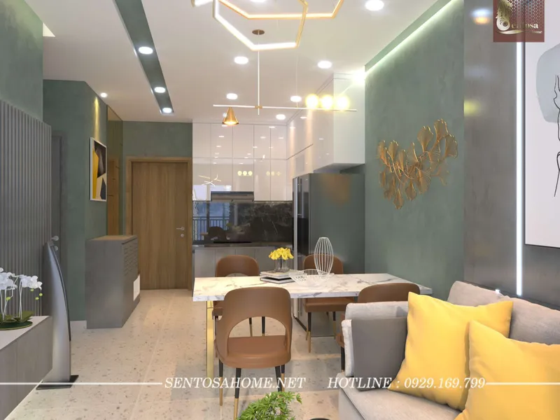Thiết kế thi công nội thất căn hộ chung cư Novaland 2 phòng ngủ 2 wc Golden Masion quận Phú Nhuận
