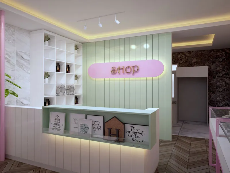 Thiết kế thi công Shop quà tặng có gam màu hồng đẹp tại An Giang