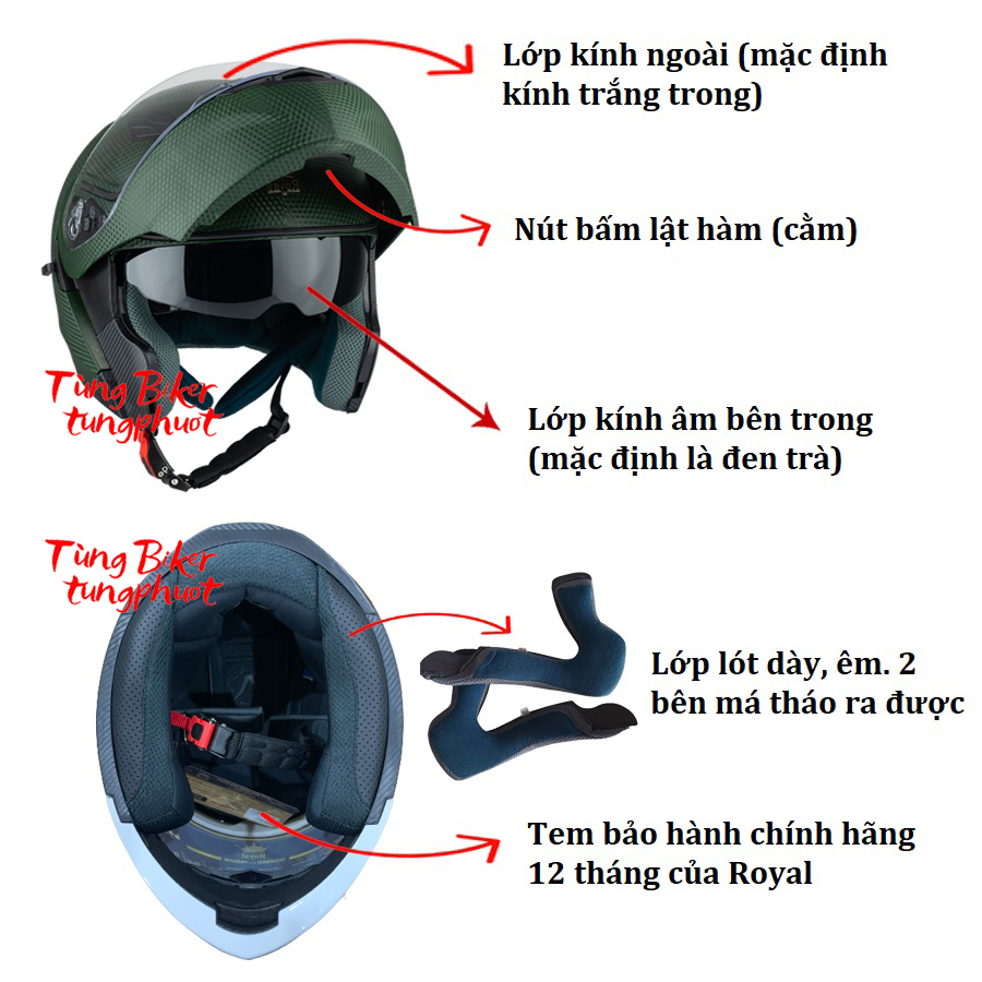 Mũ Bảo Hiểm Fullface Royal M179 Vân Carbon Mũ Lật Cằm 2 Kính Mũ Bảo Hiểm Fullface Royal M179 Vân Carbon Mũ Lật Cằm 2 Kính
