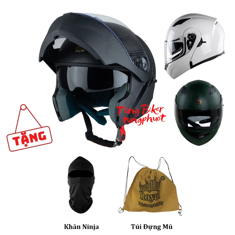 Mũ Bảo Hiểm Fullface Royal M179 Vân Carbon Mũ Lật Cằm 2 Kính Mũ Bảo Hiểm Fullface Royal M179 Vân Carbon Mũ Lật Cằm 2 Kính