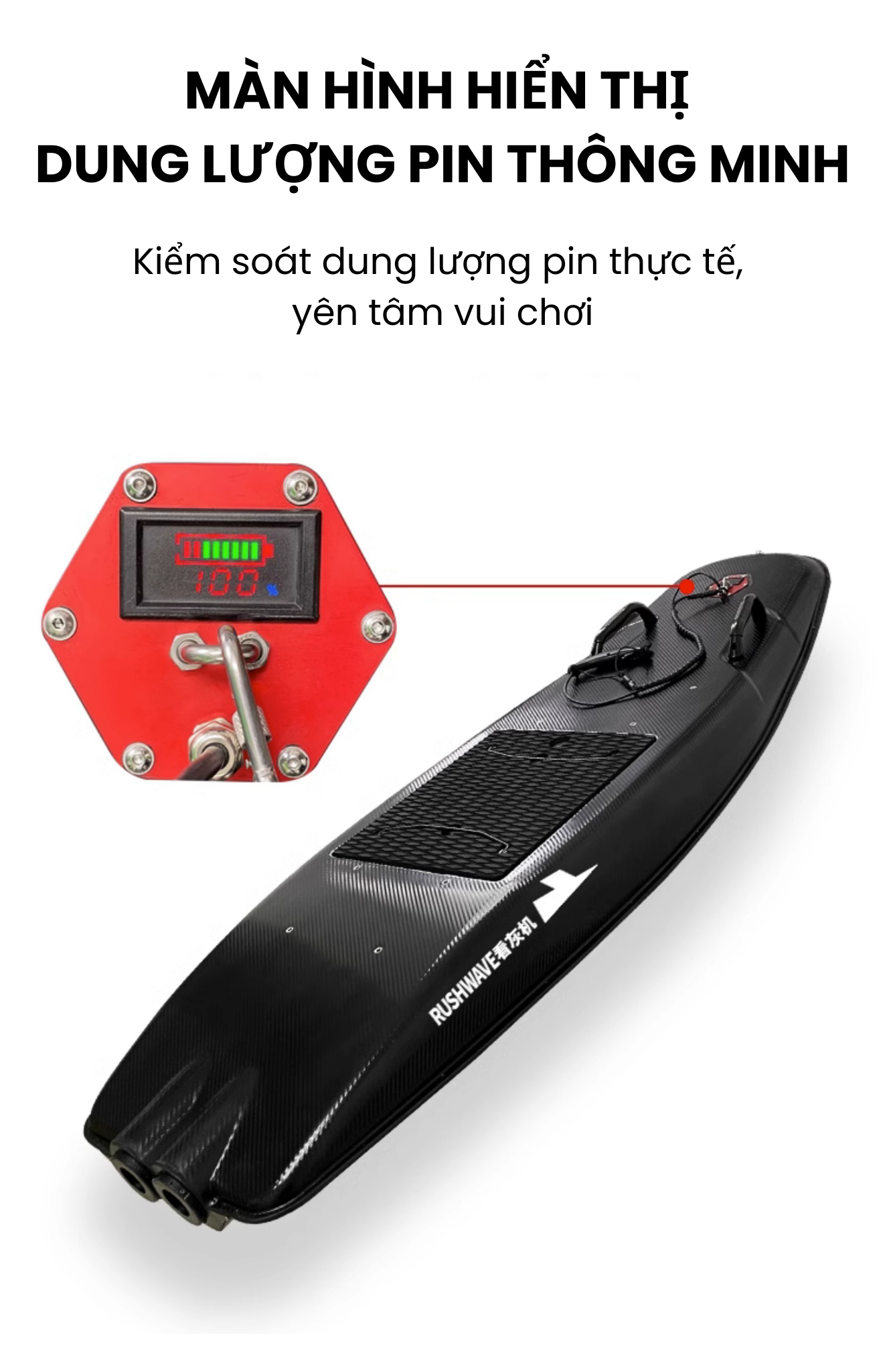 Ván lướt sóng điện Rush Wave ES-2301 có màn hình hiển thị pin thông minh Ván lướt sóng điện Rush Wave ES-2301 có màn hình hiển thị pin thông minh