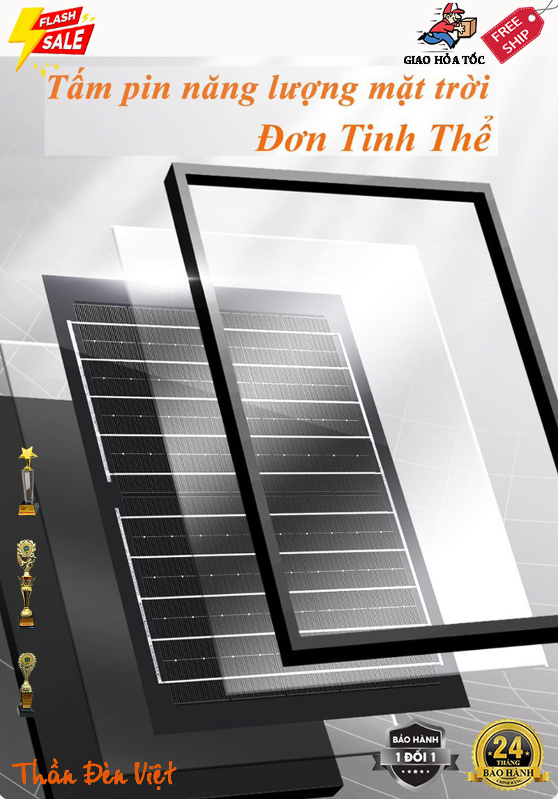 Đèn pha năng lượng mặt trời 100W hàng Thái Lan sử dụng tấm pin năng lượng mặt trời đơn tinh thể mono hiệu suất cao