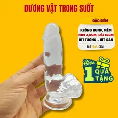 Dương vật dài 14cm hít tường trong suốt. Tặng gel KY