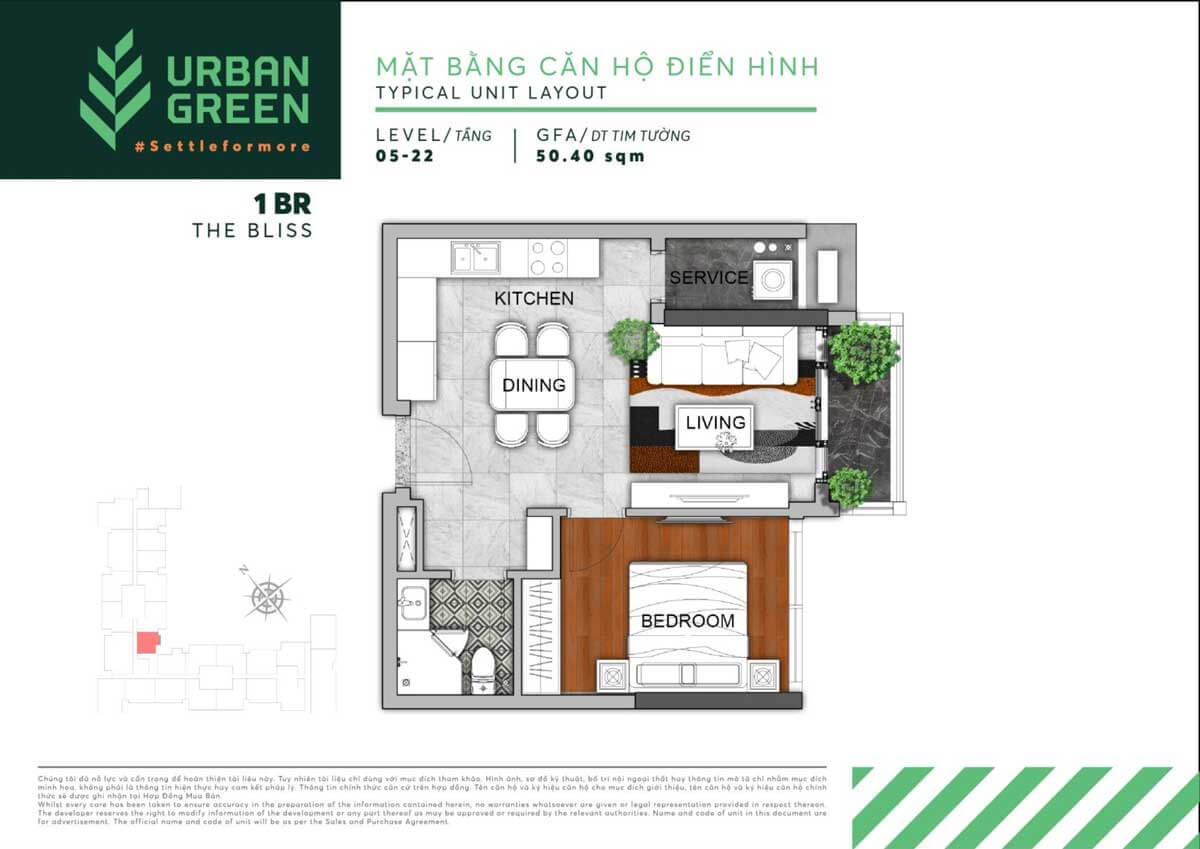 Căn hộ 1 phòng ngủ Urban Green Căn hộ 1 phòng ngủ Urban Green