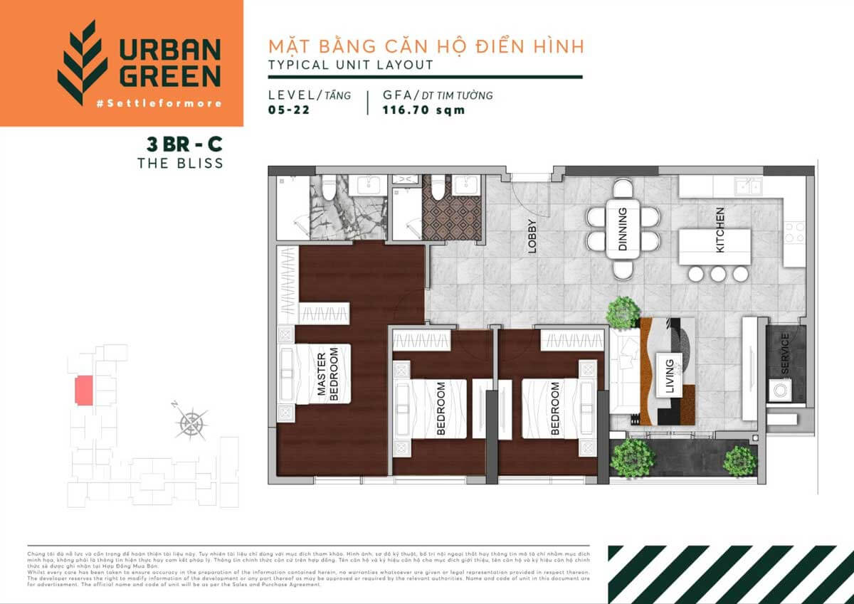 Căn hộ 3 phòng ngủ Urban Green Căn hộ 3 phòng ngủ Urban Green