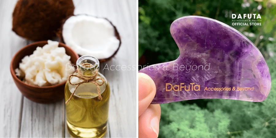 Kết hợp Massage Mặt bằng Dầu Dừa với dụng cụ Gua sha massage chính hãng