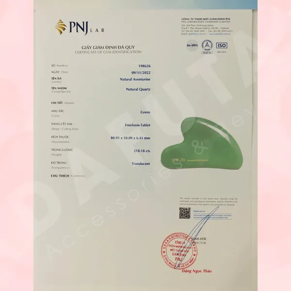 Đá Guasha chính hãng Dafuta đá Aventurine tự nhiên đạt kiểm định PNJ Lab