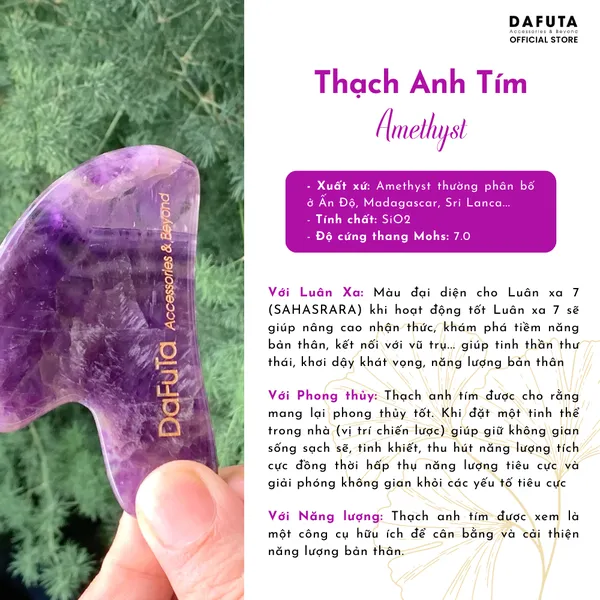 Đá Guasha Massage Thạch Anh Tím Tự Nhiên Dafuta Đạt Chuẩn PNJ Lab