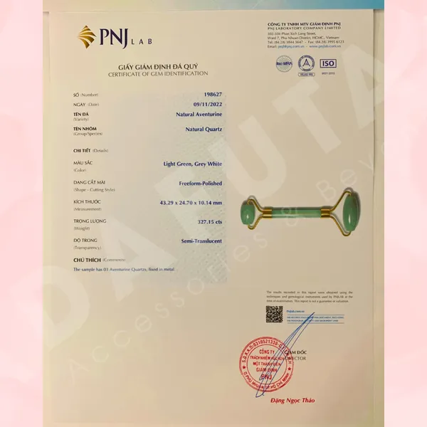Thanh lăn massage Aventurine tự nhiên đạt chuẩn PNJ Lab