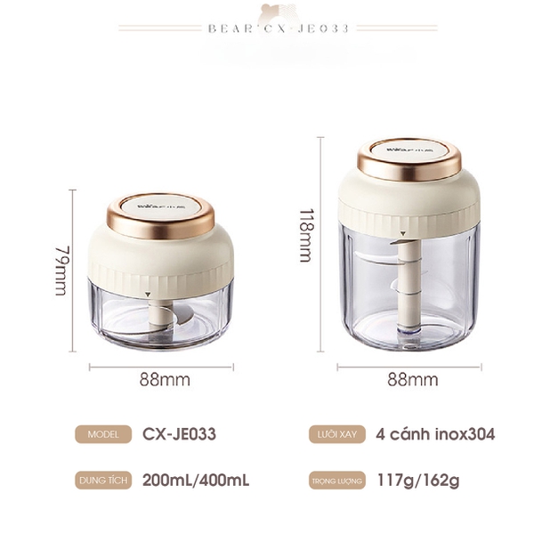 Máy Xay Tỏi Ớt Kéo Tay Bear FCH-5N02R35 - 0.2L