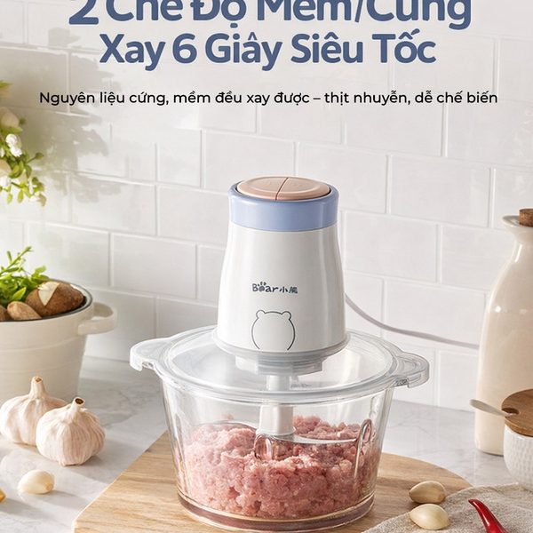 Máy Xay Thịt Đa Năng 1.8L Bear FCH-H026LQ, 300W, Cối Thủy Tinh Xay Rau Củ Sinh Tố Nhuyễn,BH 18 Tháng