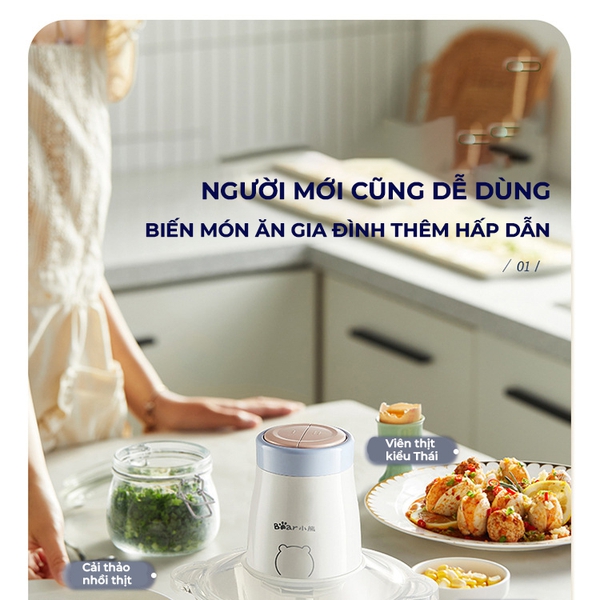 Máy Xay Thịt Đa Năng 1.8L Bear FCH-H026LQ, 300W, Cối Thủy Tinh Xay Rau Củ Sinh Tố Nhuyễn,BH 18 Tháng