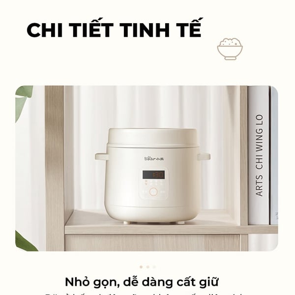 Nồi cơm điện 1.2L Bear RC-5H12F, Công suất 300W, 4 Chế độ nấu- Chống dính- Cho 1 người, BH 18 Tháng