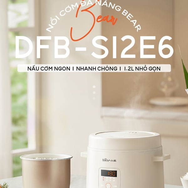Nồi cơm điện 1.2L Bear RC-5H12F, Công suất 300W, 4 Chế độ nấu- Chống dính- Cho 1 người, BH 18 Tháng